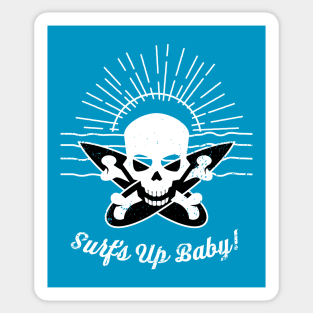 Surfs Up Sunrise Skull Surfer Sticker